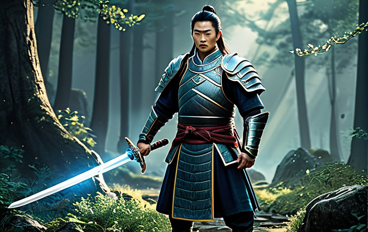 중국영화  고검기담 에서의 전설적 무기 - The Ancient Sword (Gu Jian)**

"A valiant warrior, fully clothed in ancient Chinese armor, wielding ...
