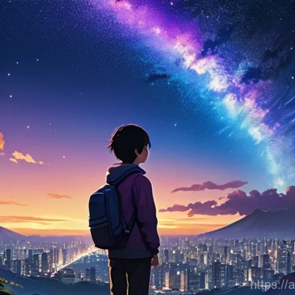 일본영화  너의 이름은  OST와 음악 분석 - **Prompt:** A visually stunning anime-style illustration capturing the essence of "Your Name." In th...